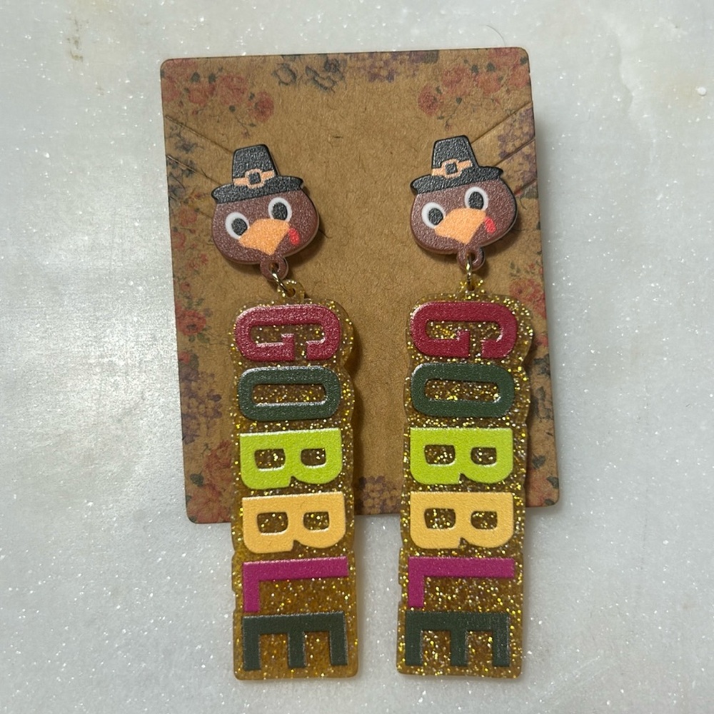 Festive Turkey Earrings with Multicolor Gobble Design